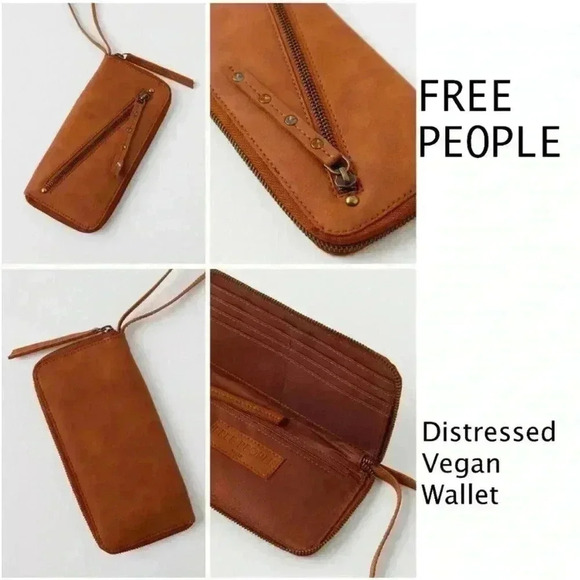 Free People Distressed Vegan Wallet/Wristlet, brown pebble texture New With Tags - Picture 10 of 10